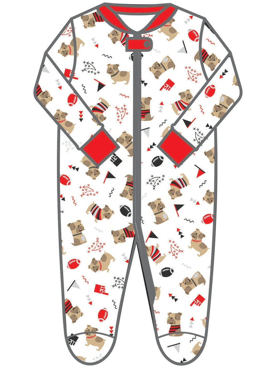 Bulldog Pride Zipper Pajamas- Red