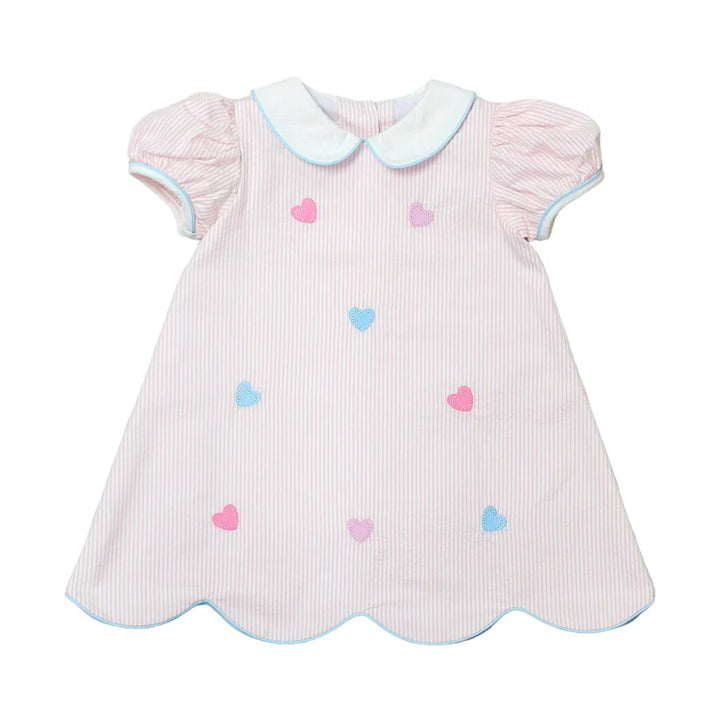 Hearts Kendall Dress- Pink Stripe Seersucker