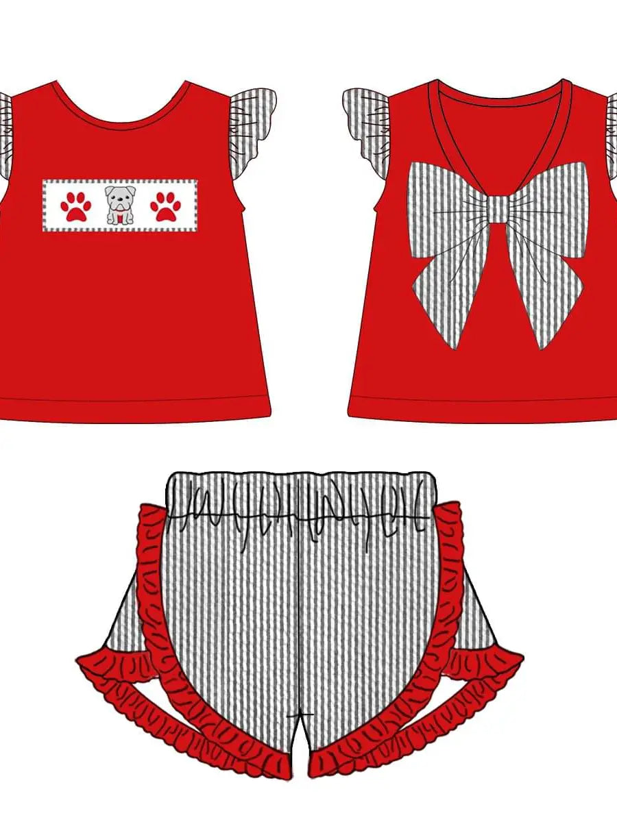 Collegiate Embroidered Seersucker Girl Short Set - Dawg