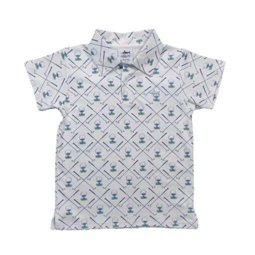 SBC Signature SS Pima Polo- White Golf Print