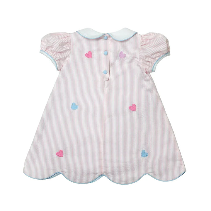 Hearts Kendall Dress- Pink Stripe Seersucker