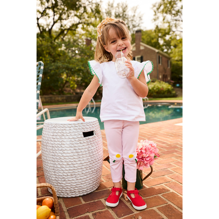 Applique Pima Leggings - Pink with Daisies