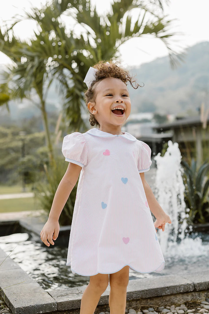 Hearts Kendall Dress- Pink Stripe Seersucker