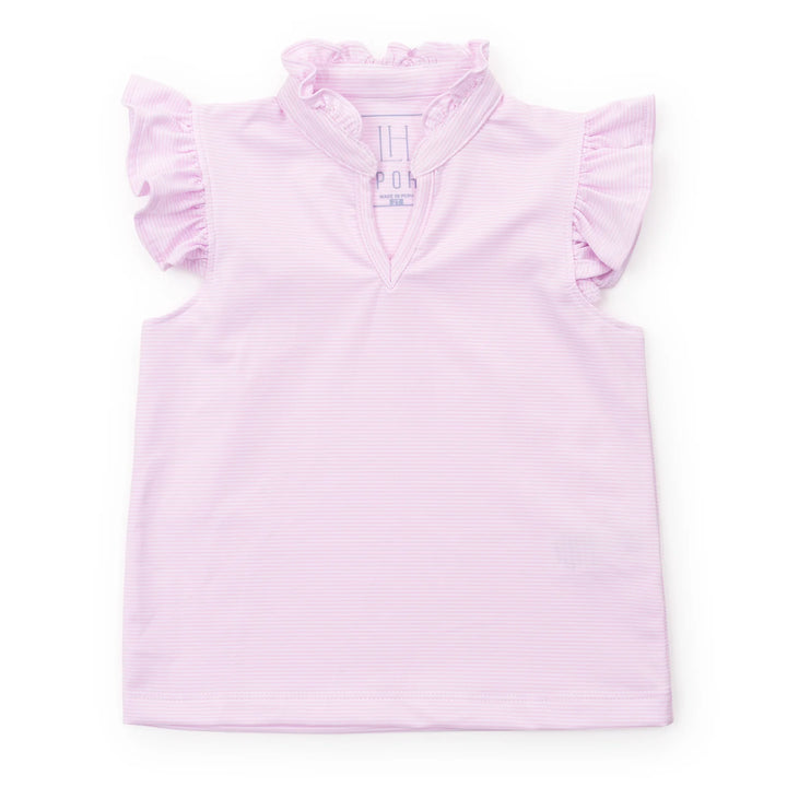 Ellie Sleeveless Ruffle Top- Pink/White Stripes