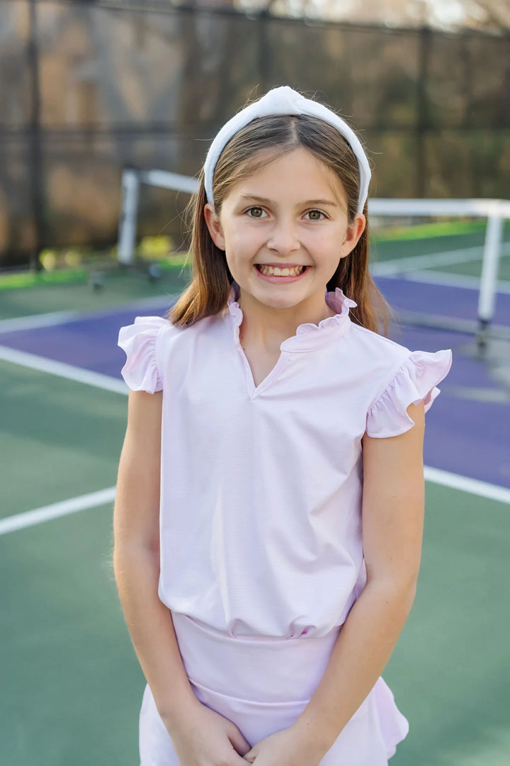 Ellie Sleeveless Ruffle Top- Pink/White Stripes