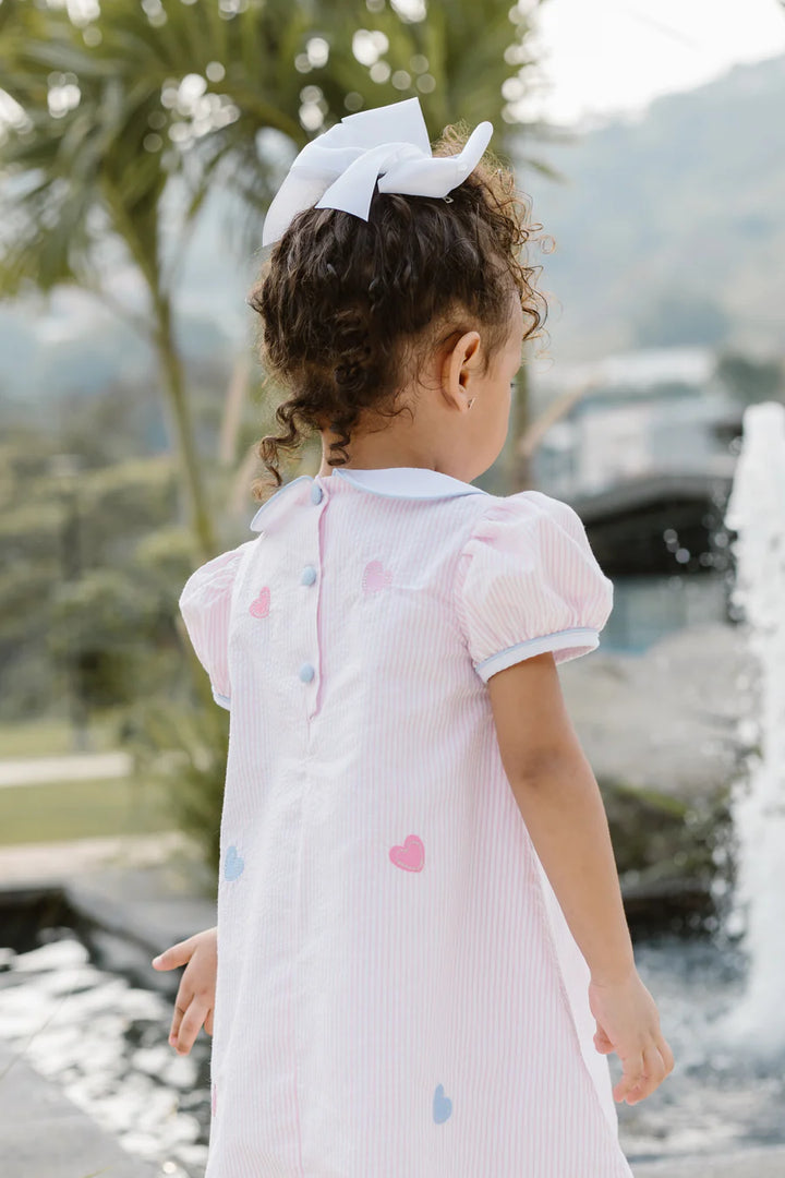 Hearts Kendall Dress- Pink Stripe Seersucker