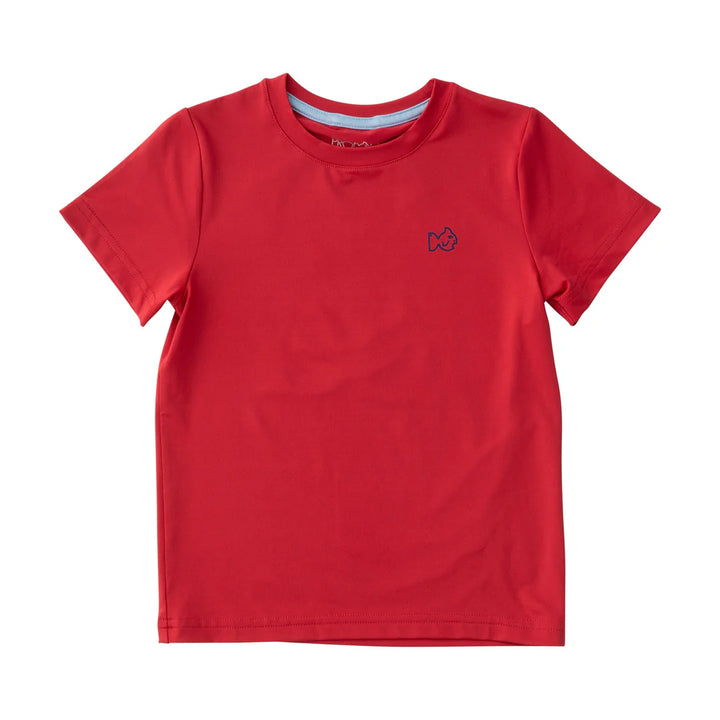 Kids Pro Performance Short Sleeve Fishing T-shirt- Watermelon Red with 4th of July Fireworks