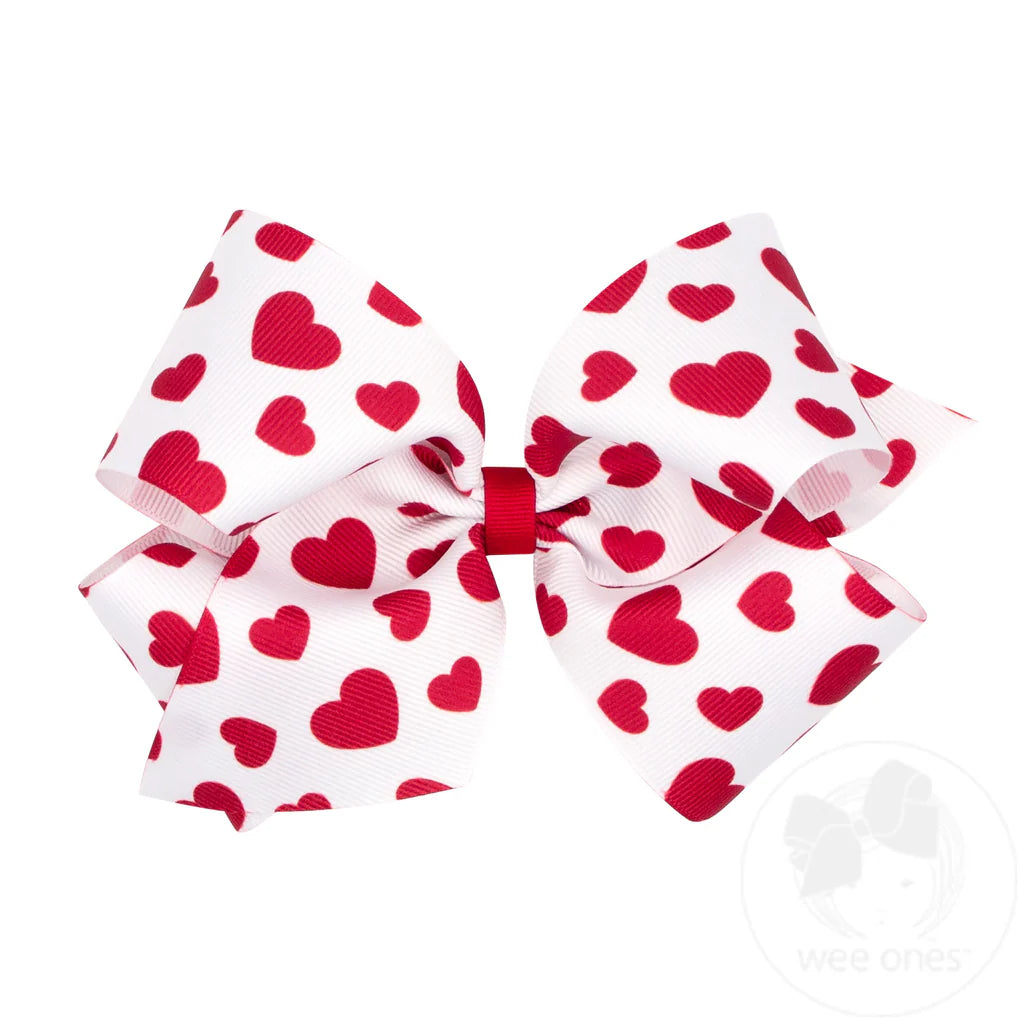 Valentine Heart Print Grosgrain Hair Bow