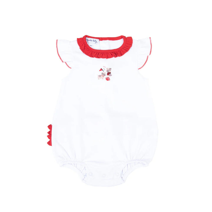 Bulldog Pride Embroidered Ruffle Flutters Bubble- Red