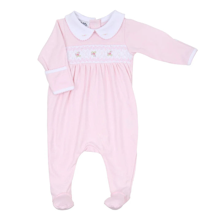 Freya & Finn Smocked Collared Footie- Pink