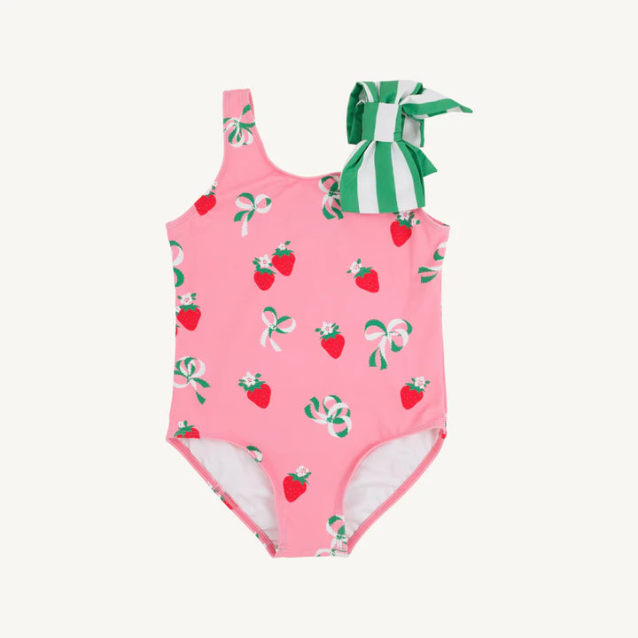 Brookhaven Bow Bathing Suit-Bow and Berry (Hamptons Hot Pink) with Kiawah Kelly Green Stripe