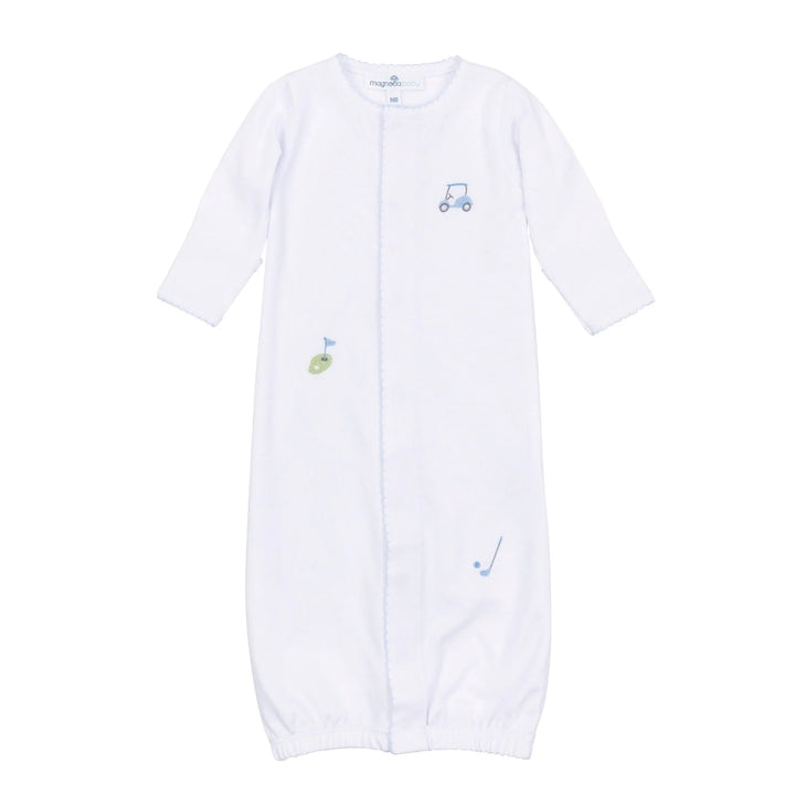 Tiny Tee Time Embroidered Converter Gown- Light Blue