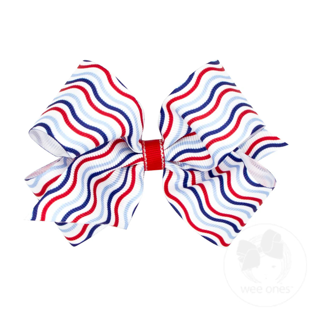 Medium Grosgrain Hair Bow- Americana Flag Print