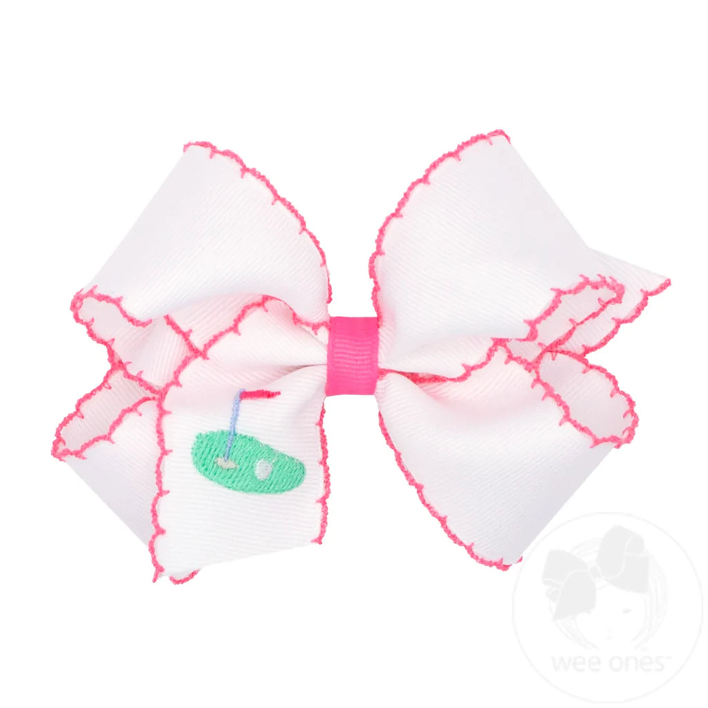 Grosgrain Hair Bow with Moonstitch Edge and Country Club Golf Green Embroidery