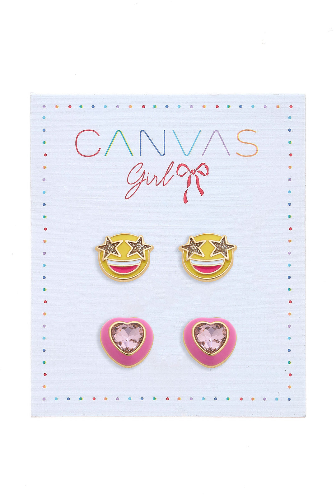 Madeleine Heart & Smiley Face Children's Stud Earrings in Worn Gold (Set of 2)