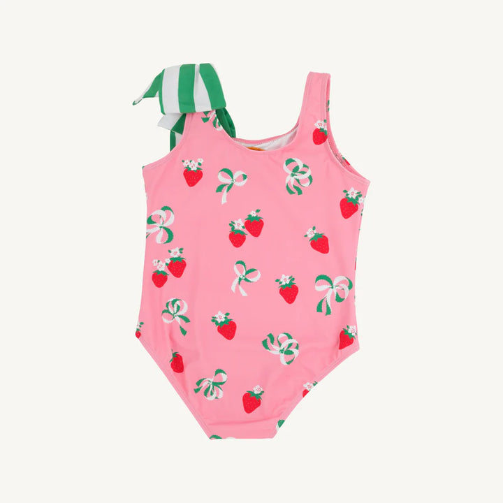 Brookhaven Bow Bathing Suit-Bow and Berry (Hamptons Hot Pink) with Kiawah Kelly Green Stripe