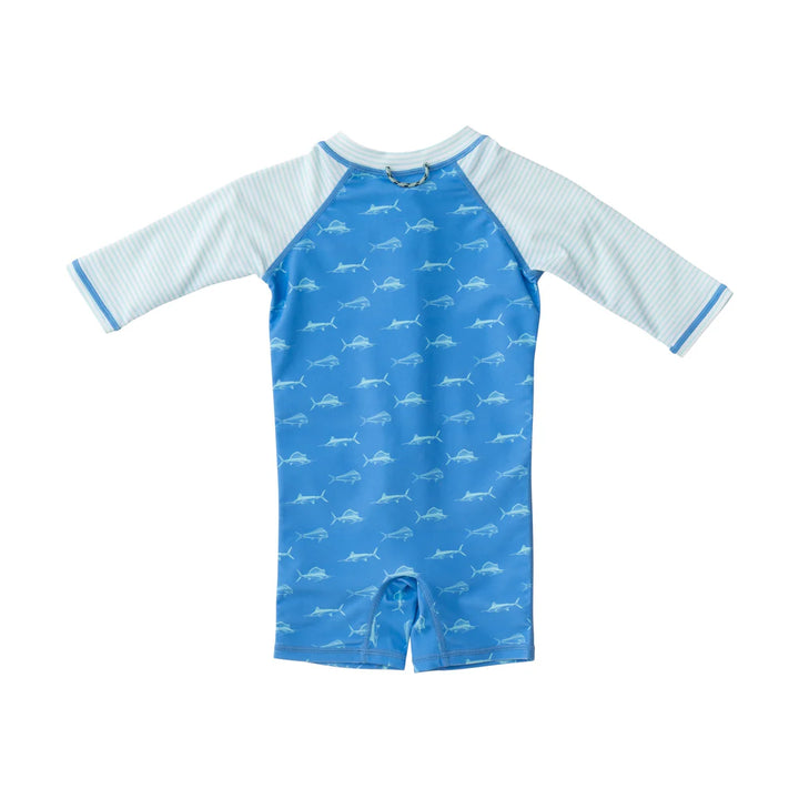 Lil Reef Baby Rashguard Swimsuit- Fish Print on Marina Blue
