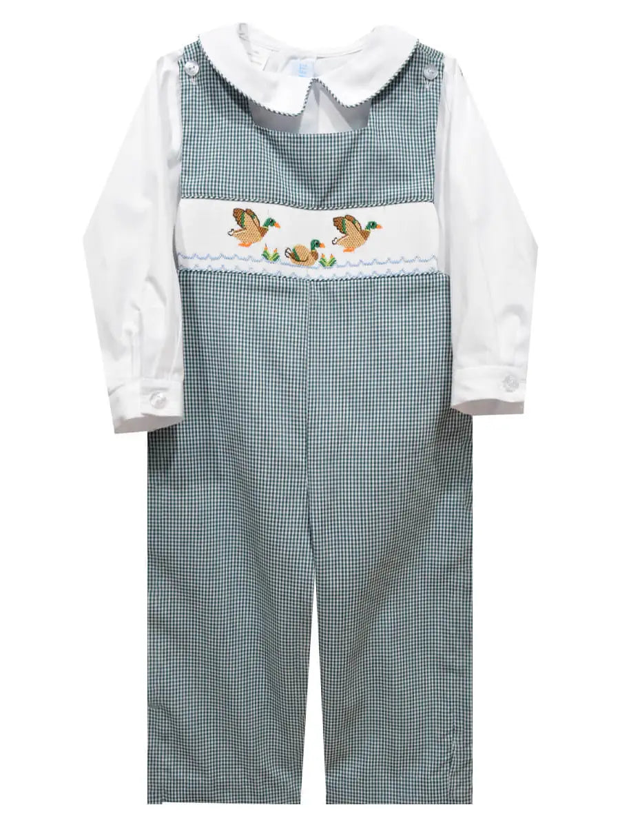 Mallards Ducks Smocked Hunter Green Jon Jon & Long Sleeve