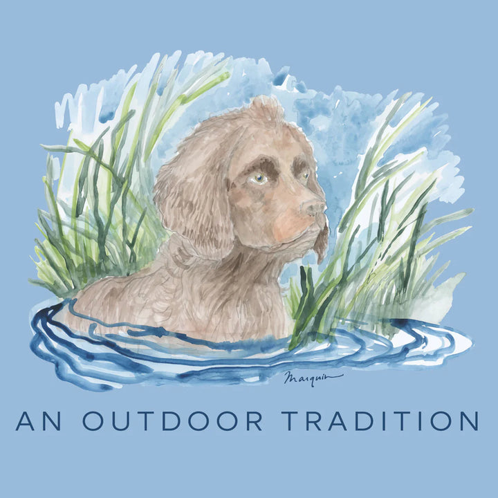 Kids Pro Performance Long Sleeve Fishing T-shirt- Clear Sky Blue Boykin Spaniel