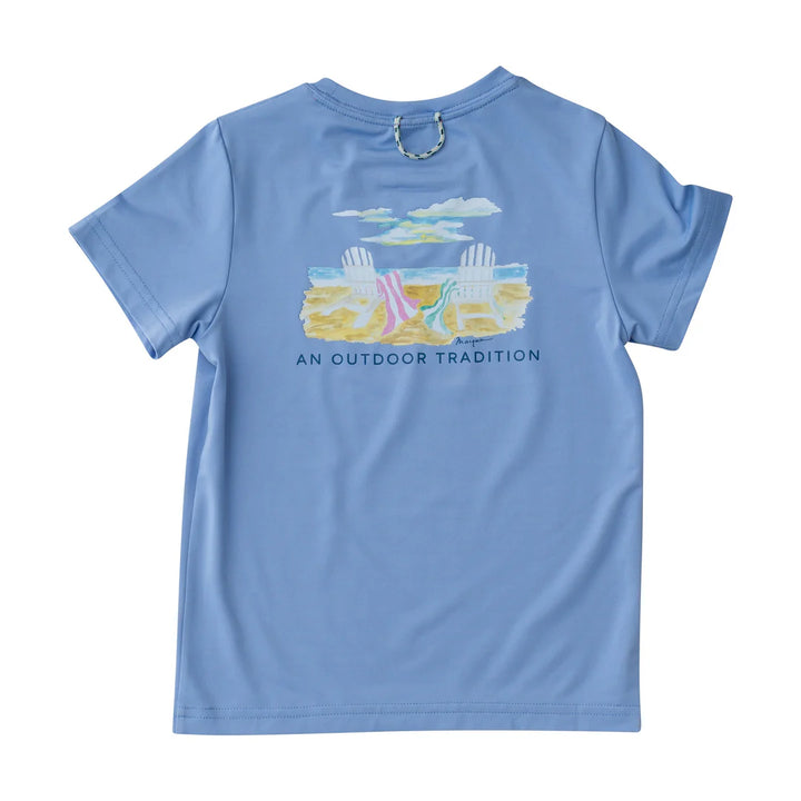 Girls Pro Performance Short Sleeve Fishing T-shirt - Coastline Blue with Life's a Beach