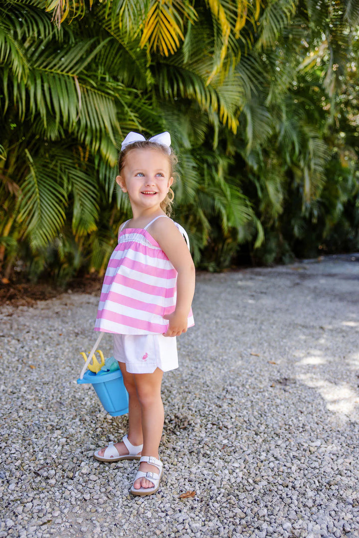 Cheryl Shorts- Worth Avenue White With Hamptons Hot Pink Stitching & Stork