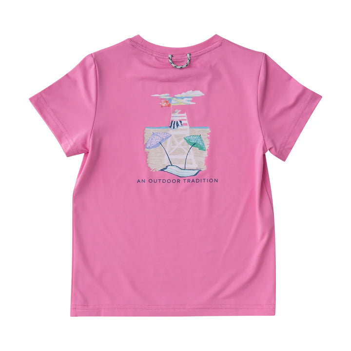 Girls Pro Performance Short Sleeve Fishing T-shirt- Fuchsia Pink Beach Lifeguard