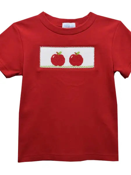 Apples Smocked Red Knit Short Sleeve T-Shirt