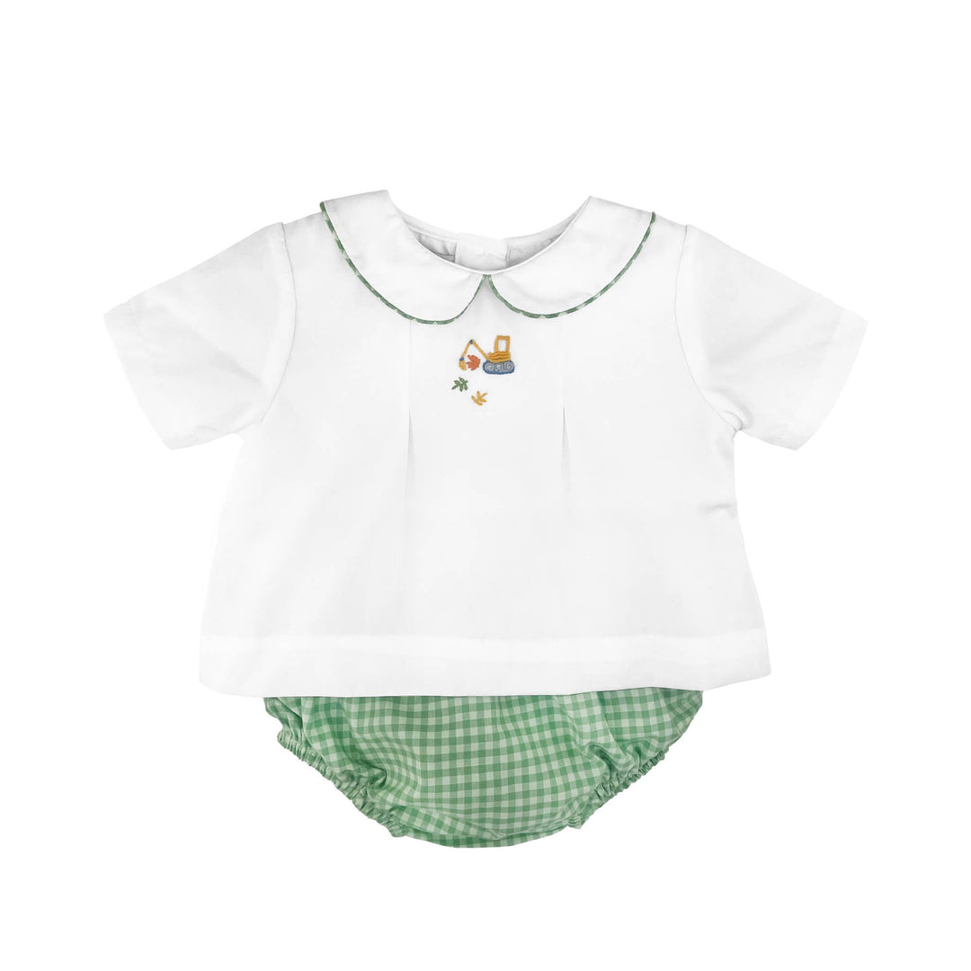 Fall Construction Hand Embroidered Diaper Set