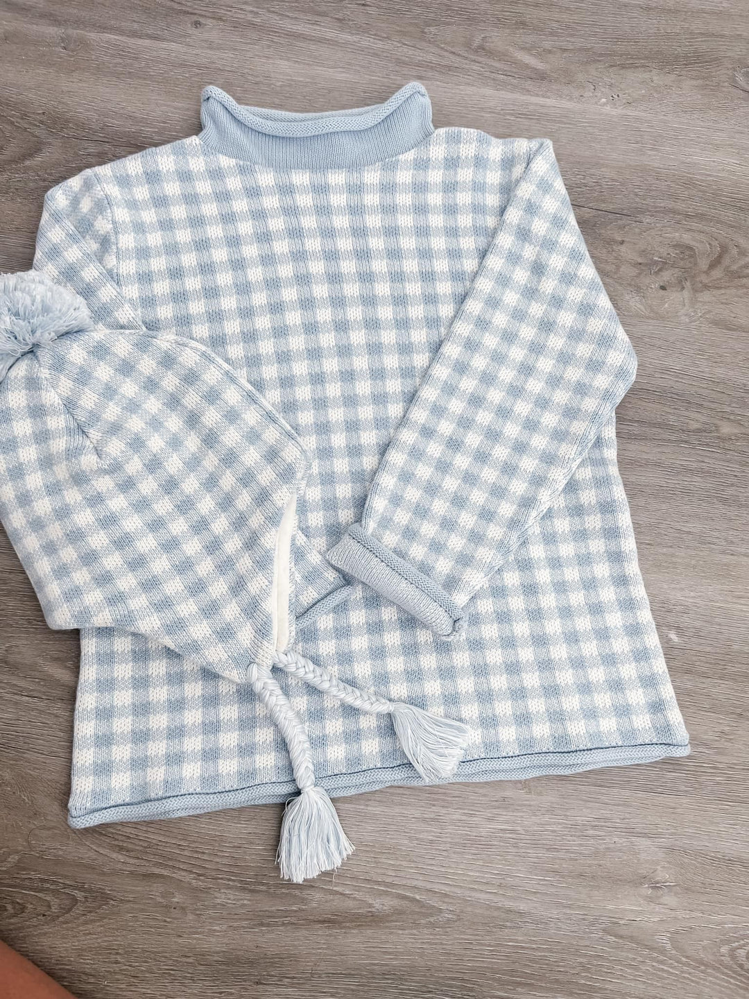 Rollneck Sweater- Blue Gingham