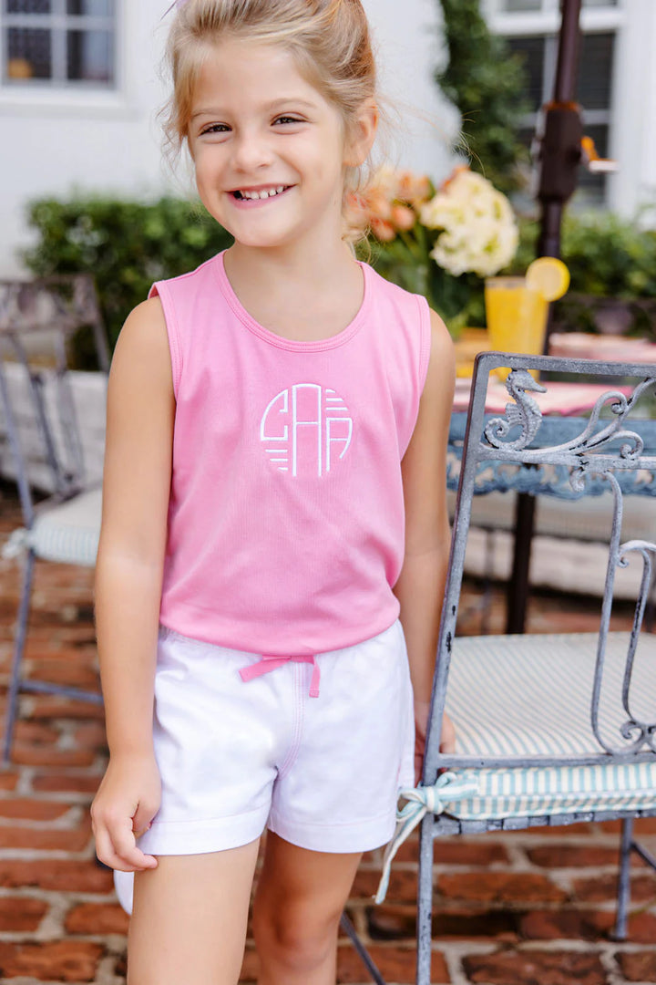 Cheryl Shorts- Worth Avenue White With Hamptons Hot Pink Stitching & Stork