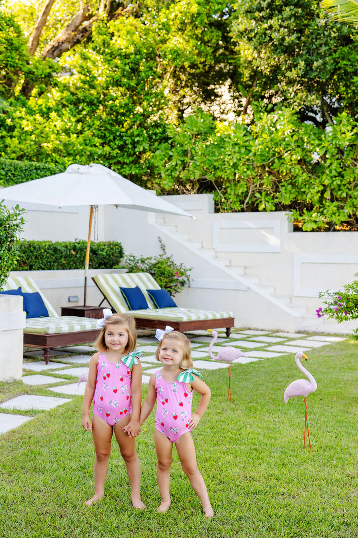 Brookhaven Bow Bathing Suit-Bow and Berry (Hamptons Hot Pink) with Kiawah Kelly Green Stripe