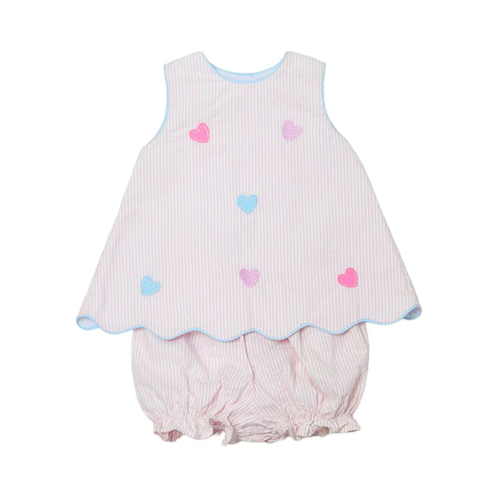 Hearts Sundae Set- Pink Stripe Seersucker