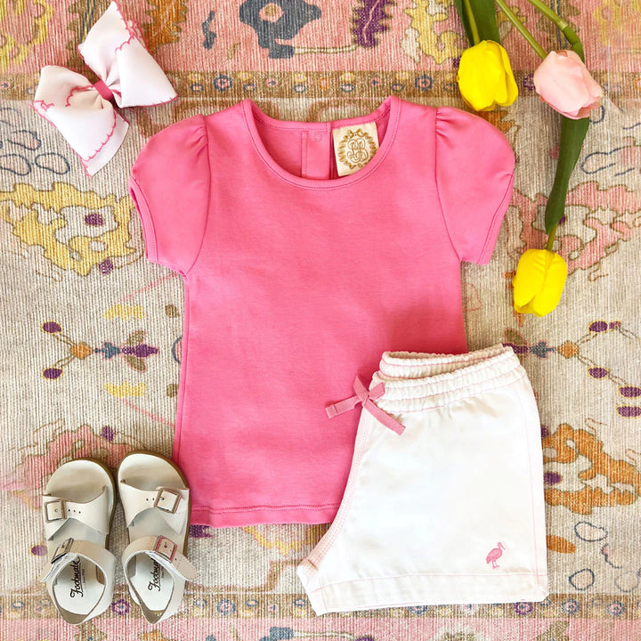 Cheryl Shorts- Worth Avenue White With Hamptons Hot Pink Stitching & Stork