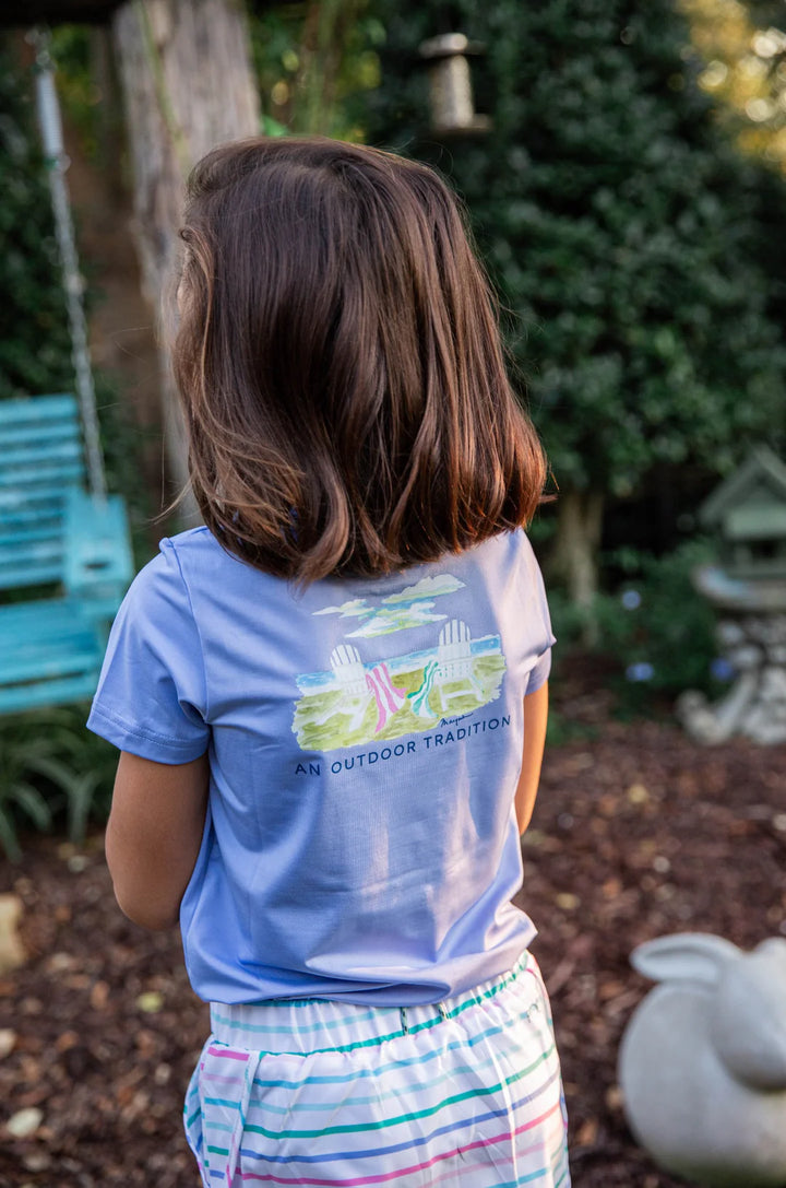 Girls Pro Performance Short Sleeve Fishing T-shirt - Coastline Blue with Life's a Beach