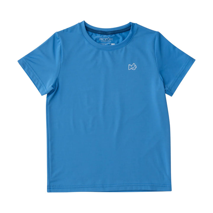 Kids Pro Performance Short Sleeve Fishing T-shirt- Marina Blue with Nautical Flags
