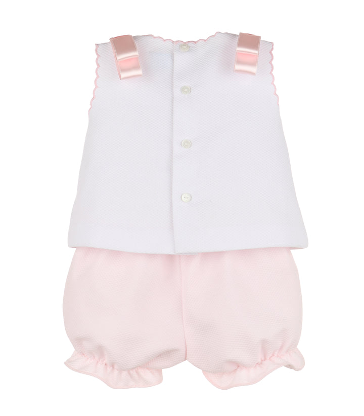 Pique Embroidered Flowers Set- Pink