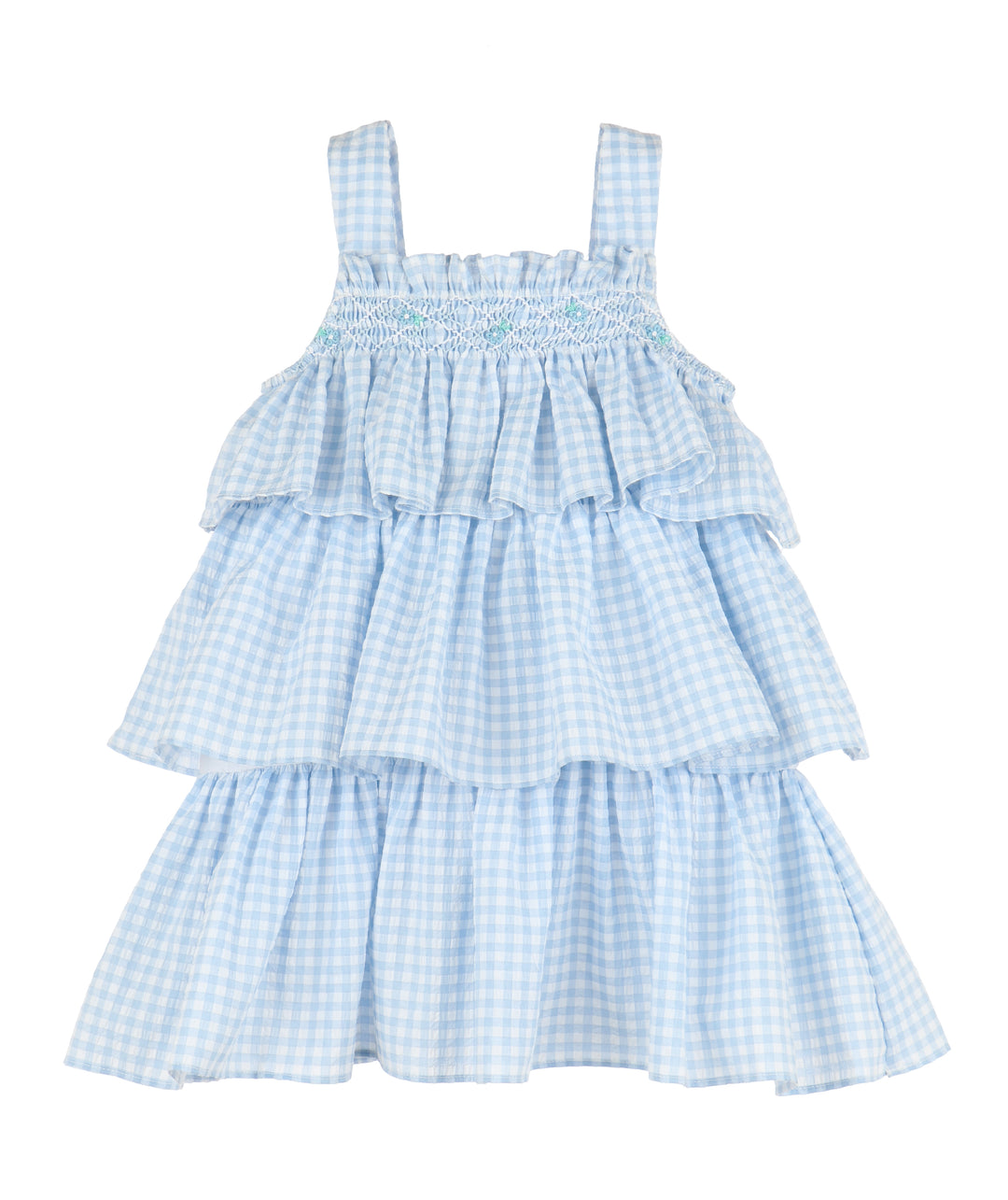 Vichy Smock Ruffle Dress- Blue