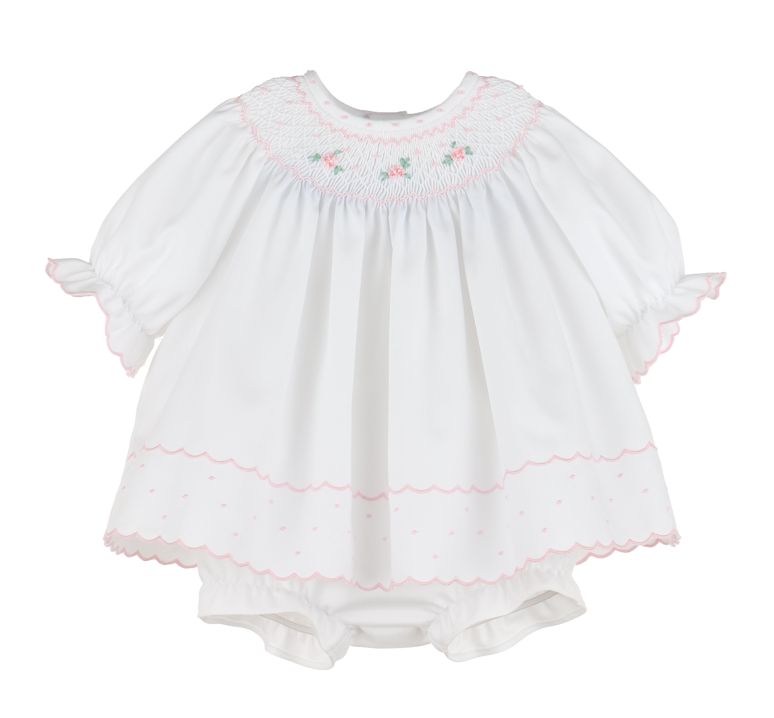 Classic Embroidered Feston Bishop- Pink – Little Avriett Baby