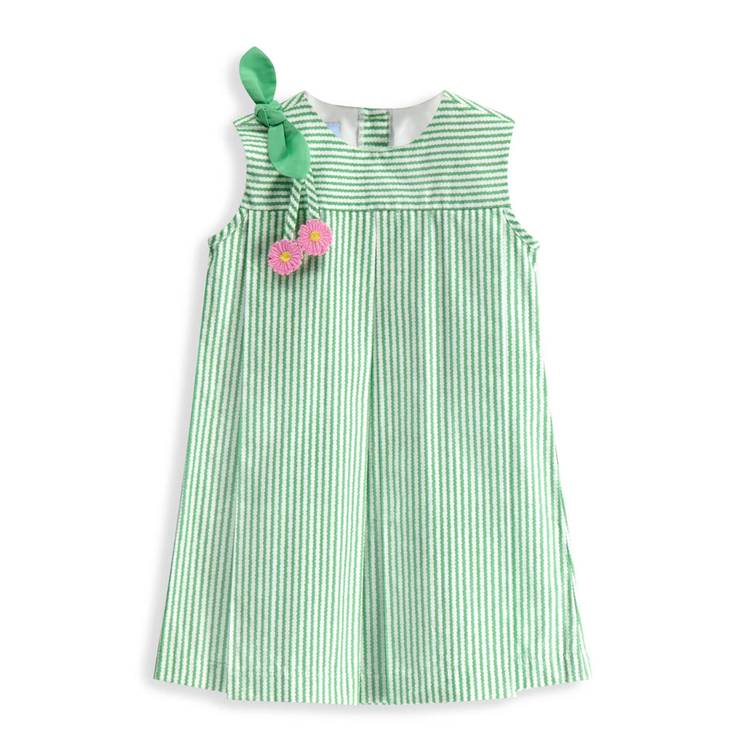 Rachel Applique Dress- Green Bubble Stripe