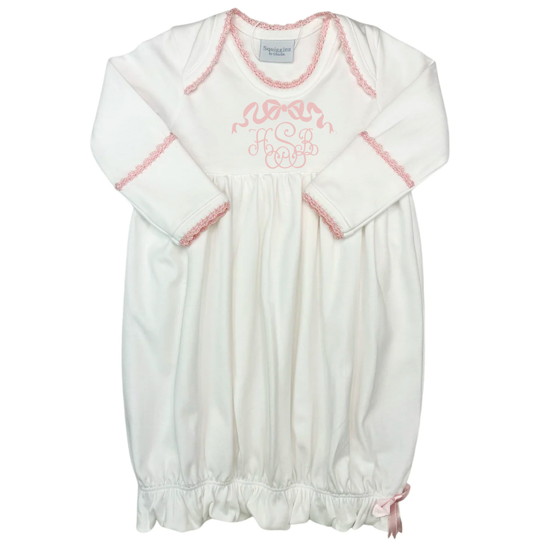 Ashlynn Stalvey, Lap Shoulder Gown with Light Pink Crochet Trim, 0/3M