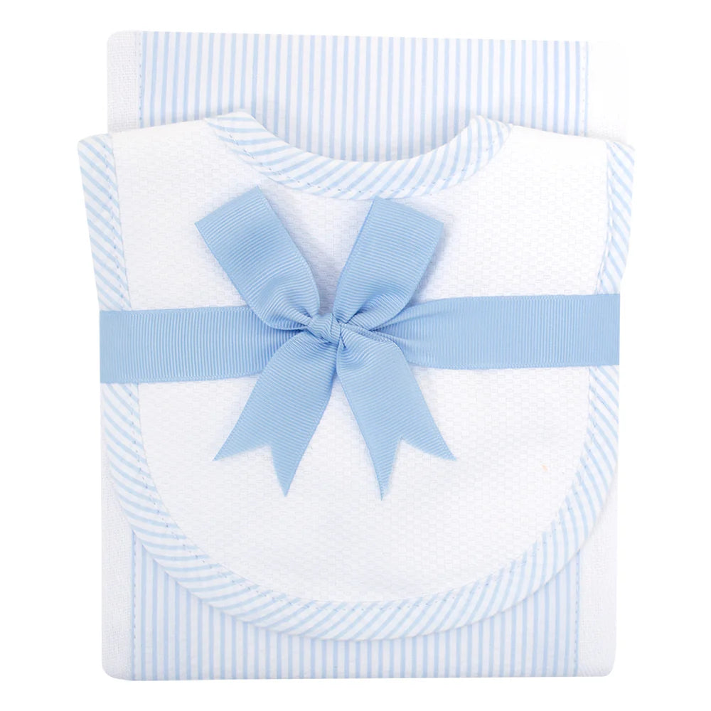 Seersucker Stripe Drooler Bib & Burp Set, Blue