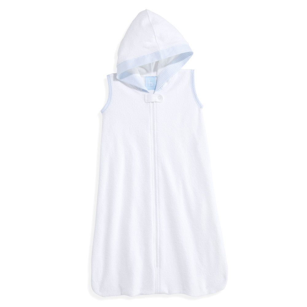 Bliss Hooded Terry Bath Sac- White with Blue Stripe