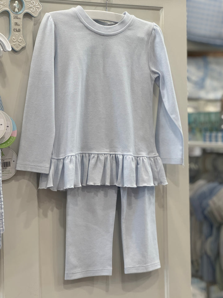 Light blue & white ruffle top & matching pants
