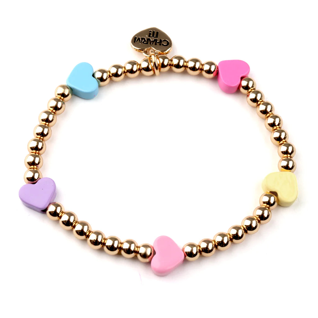 Gold Pastel Heart Stretch Bead Bracelet