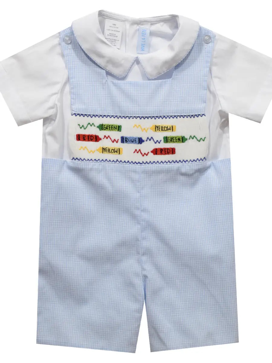 Crayons Smocked Light Blue Shortall & Short Sleeve