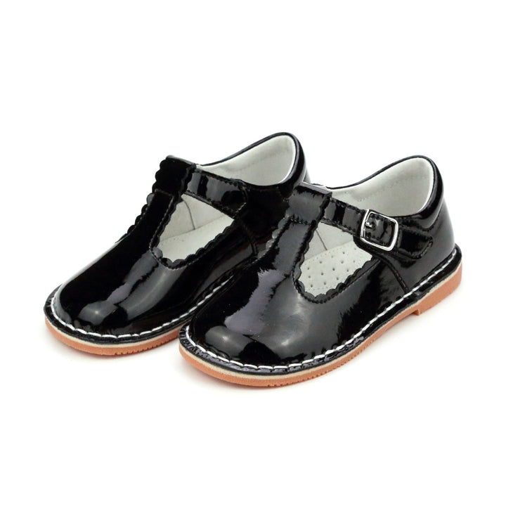 Selina Patent Scalloped T-Strap Mary Jane- Black Patent
