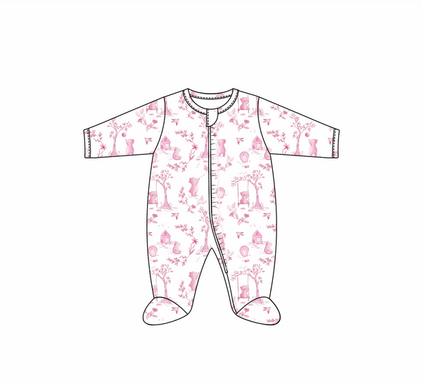 Toile De Jouy Pink  Footie
