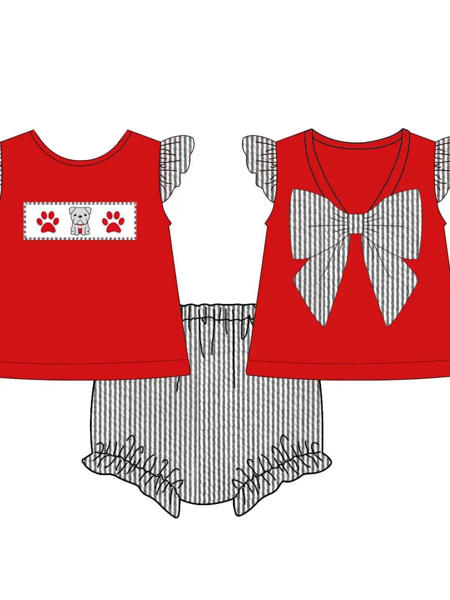 Collegiate Embroidered Seersucker Girl Diaper Set - Dawg