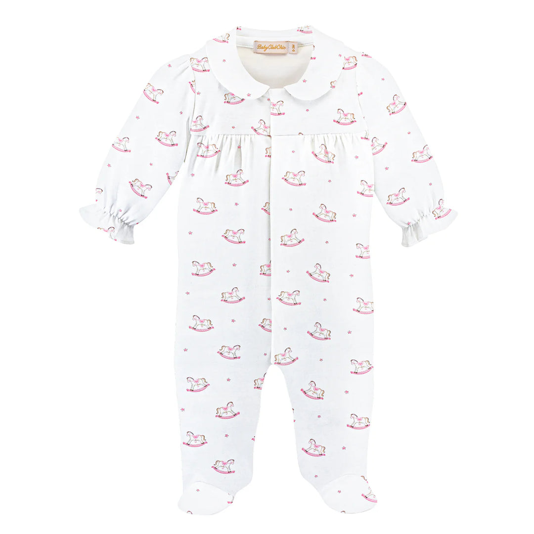Pink Rocking Horse Printed Footie with Round Collar
