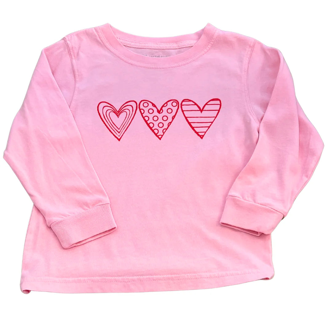 Hearts Trio LS T-Shirt- Light Pink